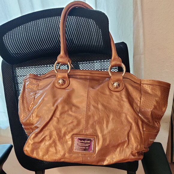 Charles David Crinkle Leather Shoulder Bag/Satchel in Golden Bronze - Picture 1 of 10